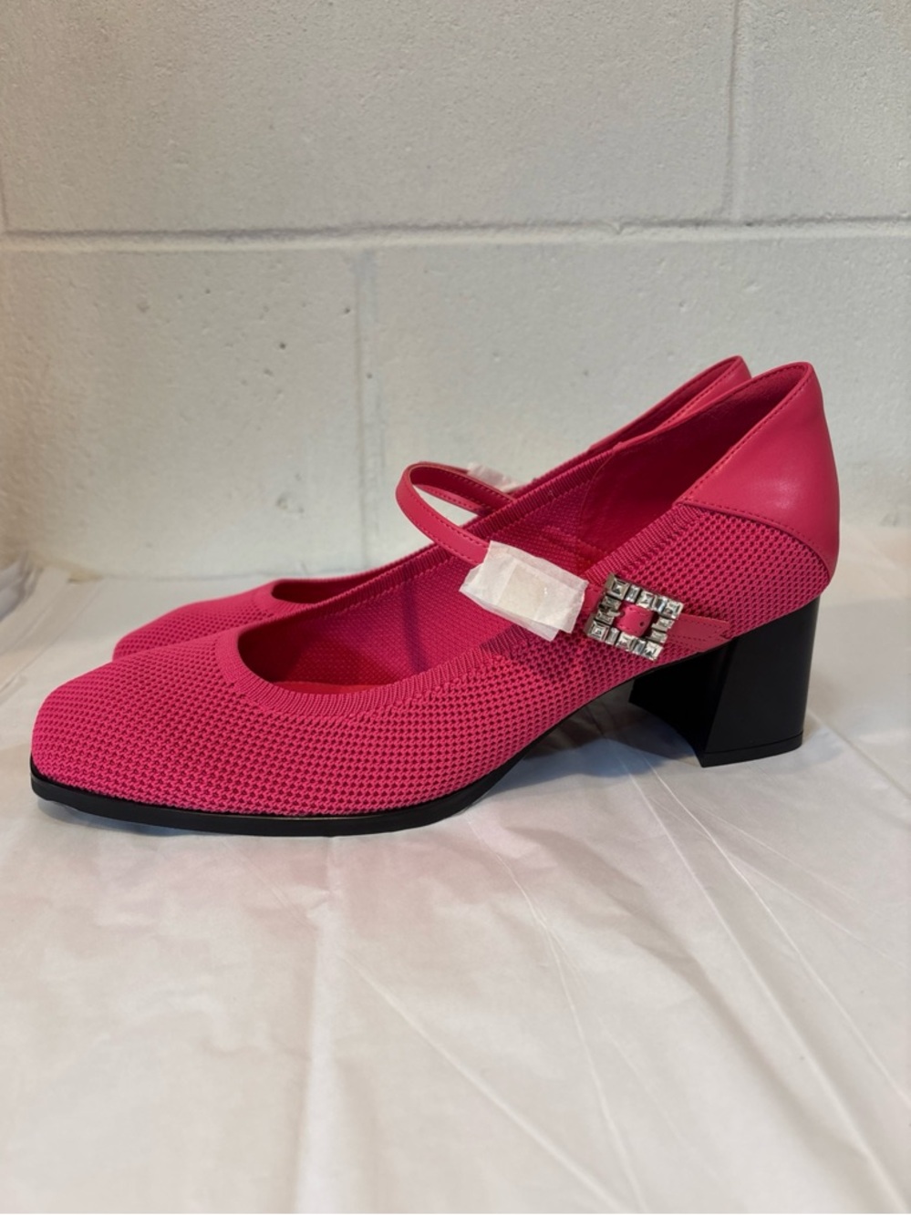 Cozy Island women’s pink Mary Jane heels rhinestone buckle size 10 - Picture 3 of 8